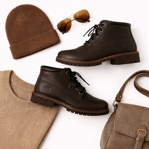 Timberland Nellie Waterproof Black Leather Ankle Lace Up Lug Sole Boots Women 8